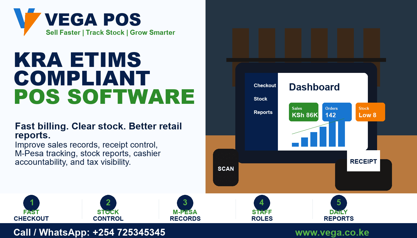 KRA eTIMS compliant POS software by Vega POS