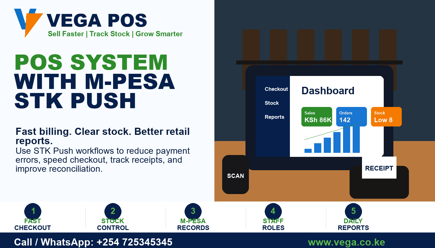 POS system with M-Pesa STK Push by Vega POS