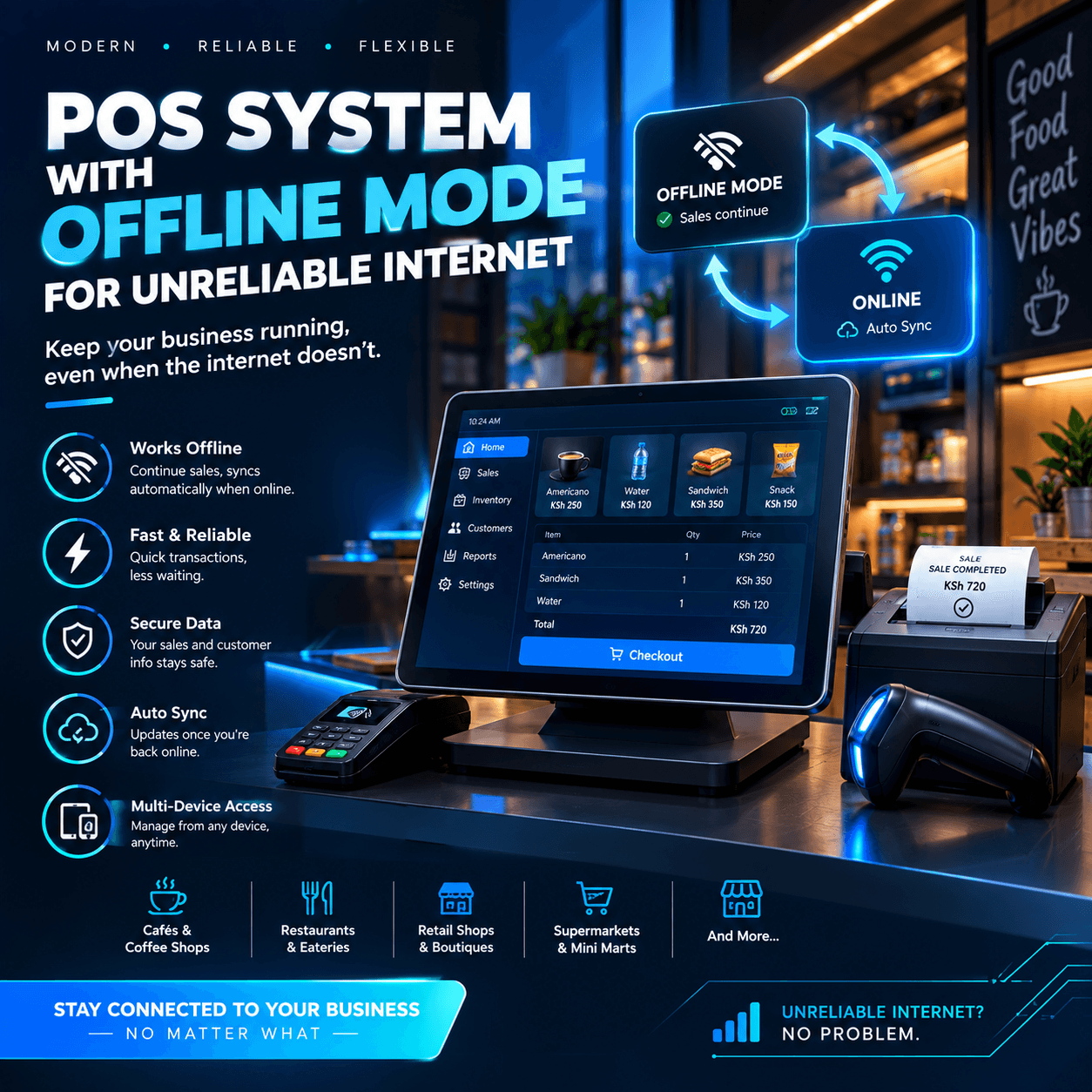POS system with offline mode for unreliable internet