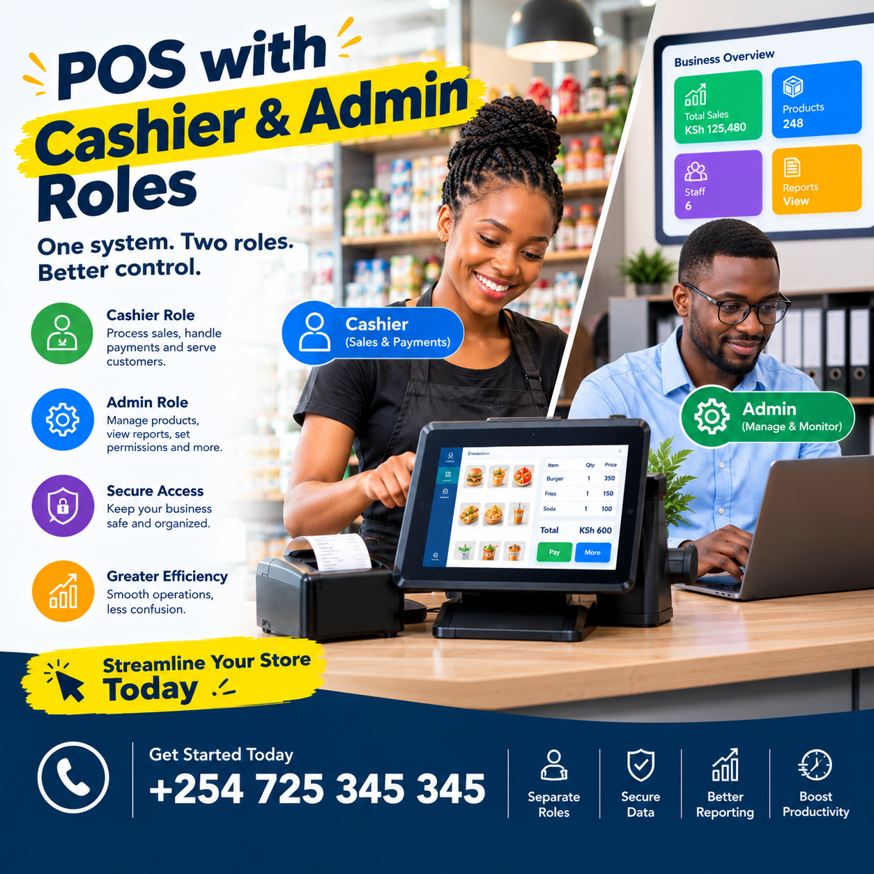 POS with cashier and admin roles