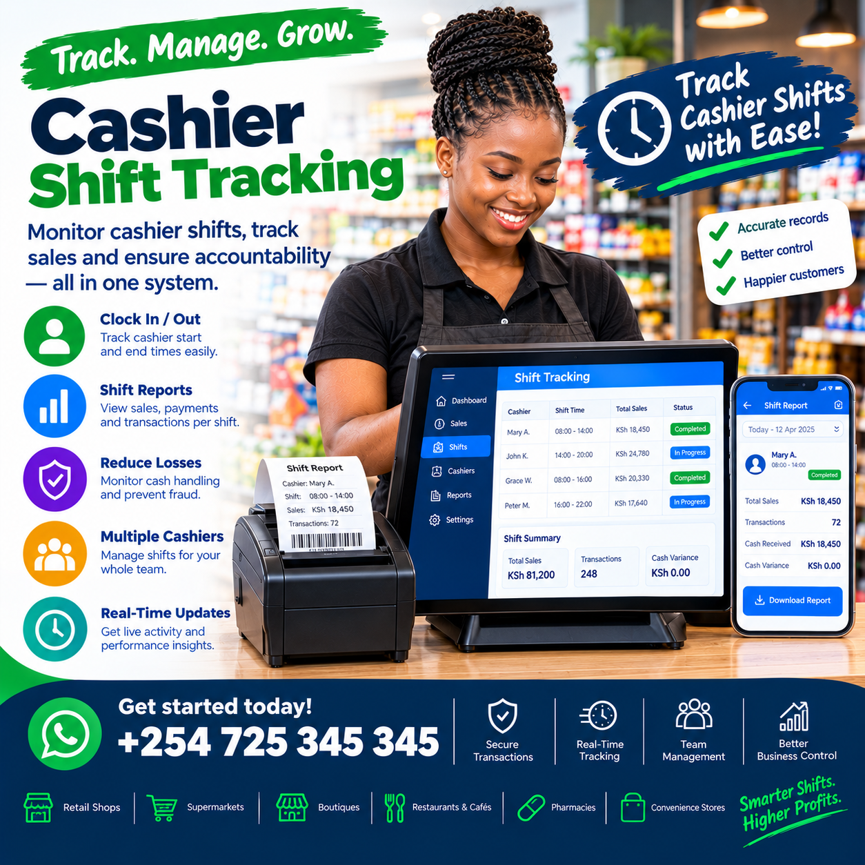 Cashier shift tracking