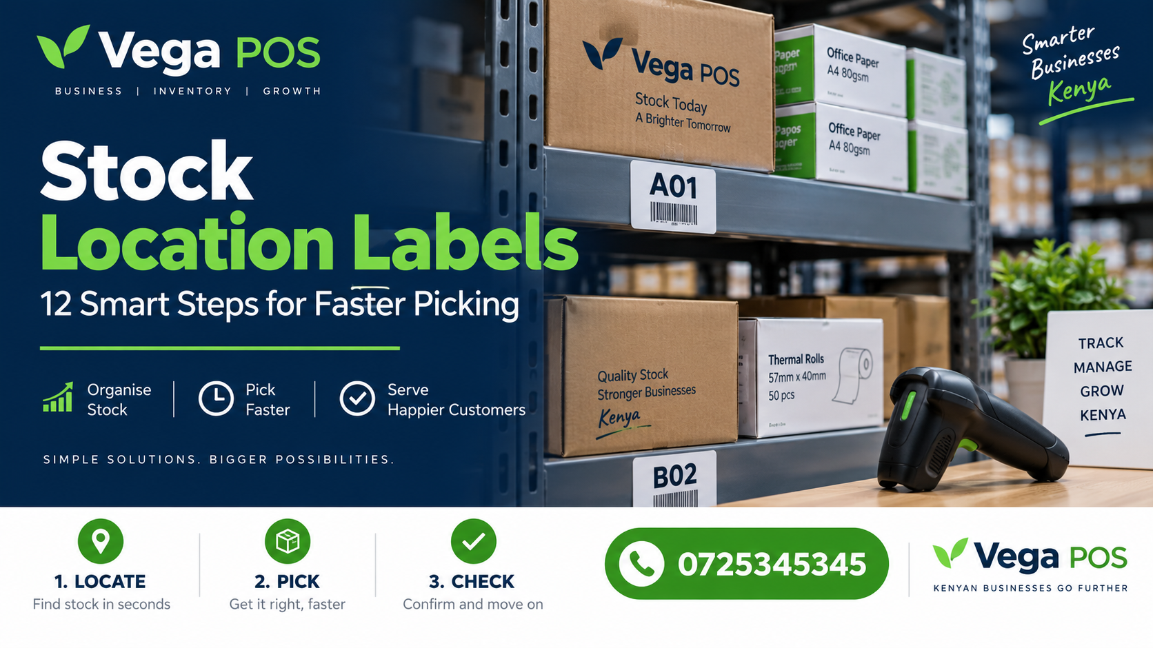 stock location labels — Vega POS. Call 0725345345.